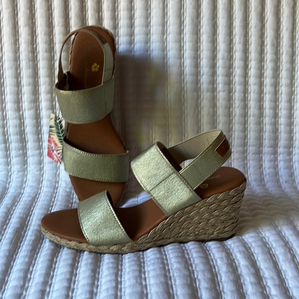 Tommy Bahama Sakura Espadrille Wedge Sandals In Gold NWT